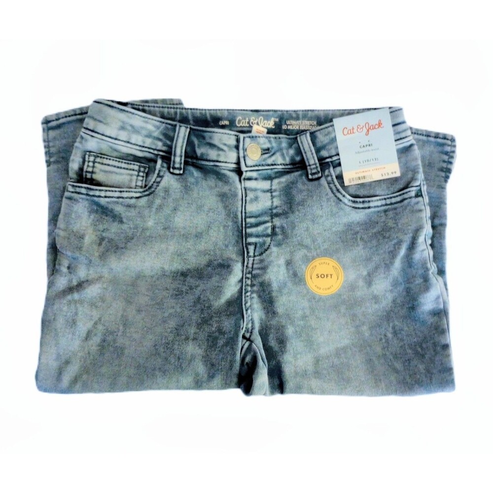 NWT Cat&Jack Capri Jean Soft Stretch Light Rinse sz 10/12 Girls Adjustable Waist